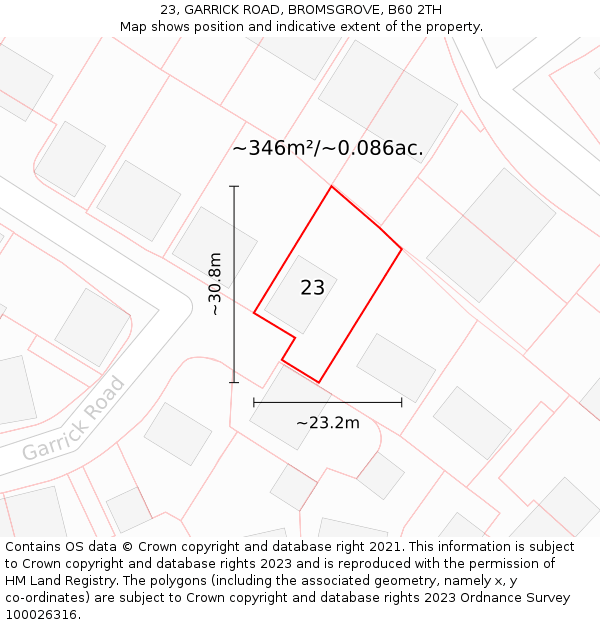 23, GARRICK ROAD, BROMSGROVE, B60 2TH: Plot and title map