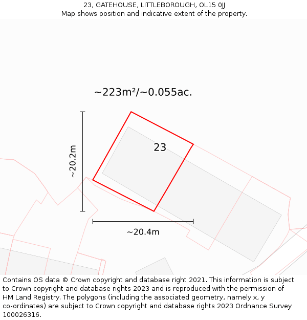 23, GATEHOUSE, LITTLEBOROUGH, OL15 0JJ: Plot and title map