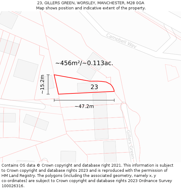 23, GILLERS GREEN, WORSLEY, MANCHESTER, M28 0GA: Plot and title map