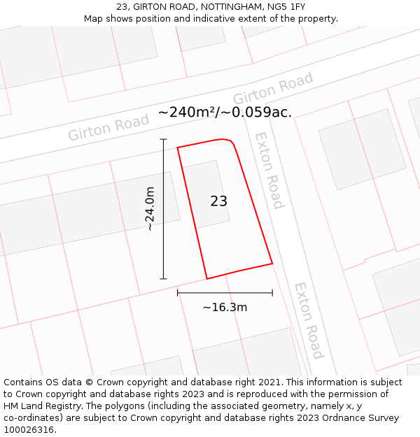 23, GIRTON ROAD, NOTTINGHAM, NG5 1FY: Plot and title map
