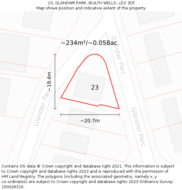 23, GLANDWR PARK, BUILTH WELLS, LD2 3DF: Plot and title map