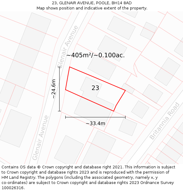 23, GLENAIR AVENUE, POOLE, BH14 8AD: Plot and title map