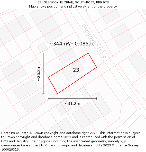 23, GLENCOYNE DRIVE, SOUTHPORT, PR9 9TS: Plot and title map