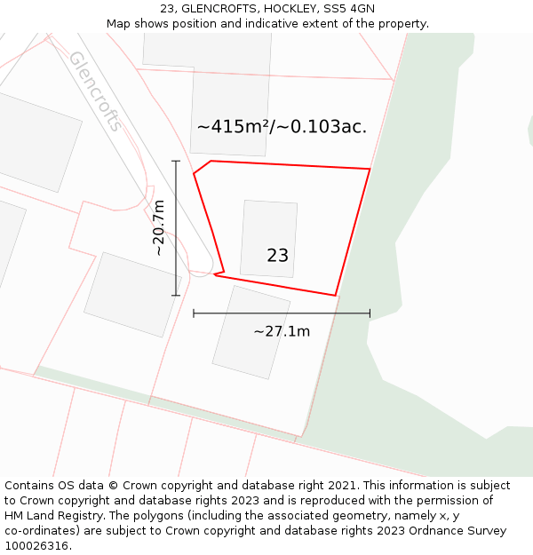 23, GLENCROFTS, HOCKLEY, SS5 4GN: Plot and title map