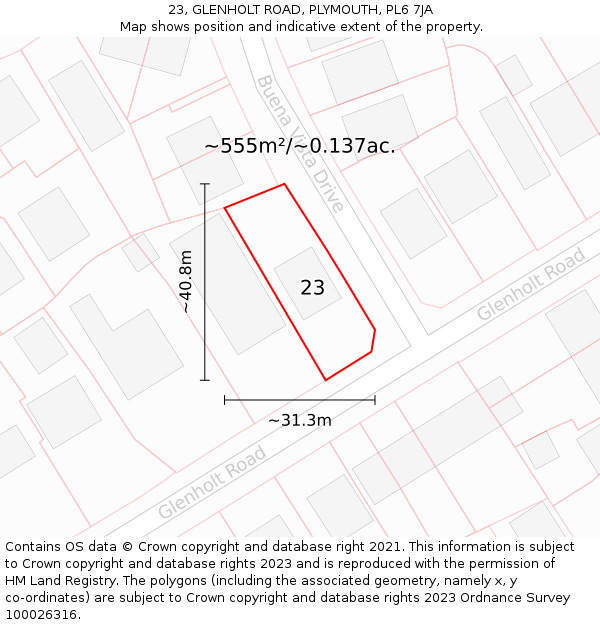 23, GLENHOLT ROAD, PLYMOUTH, PL6 7JA: Plot and title map