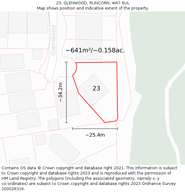 23, GLENWOOD, RUNCORN, WA7 6UL: Plot and title map