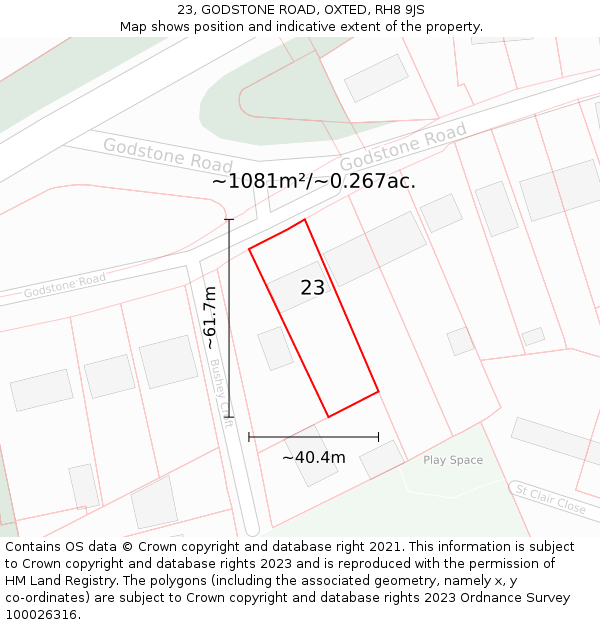 23, GODSTONE ROAD, OXTED, RH8 9JS: Plot and title map