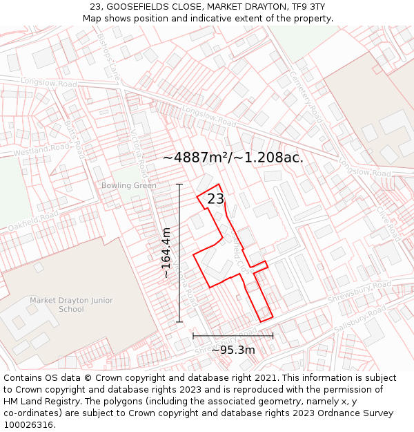 23, GOOSEFIELDS CLOSE, MARKET DRAYTON, TF9 3TY: Plot and title map