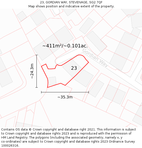 23, GORDIAN WAY, STEVENAGE, SG2 7QF: Plot and title map