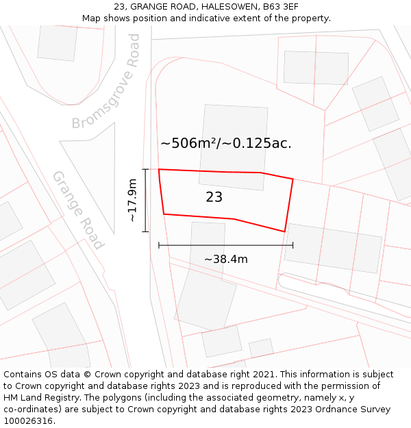 23, GRANGE ROAD, HALESOWEN, B63 3EF: Plot and title map