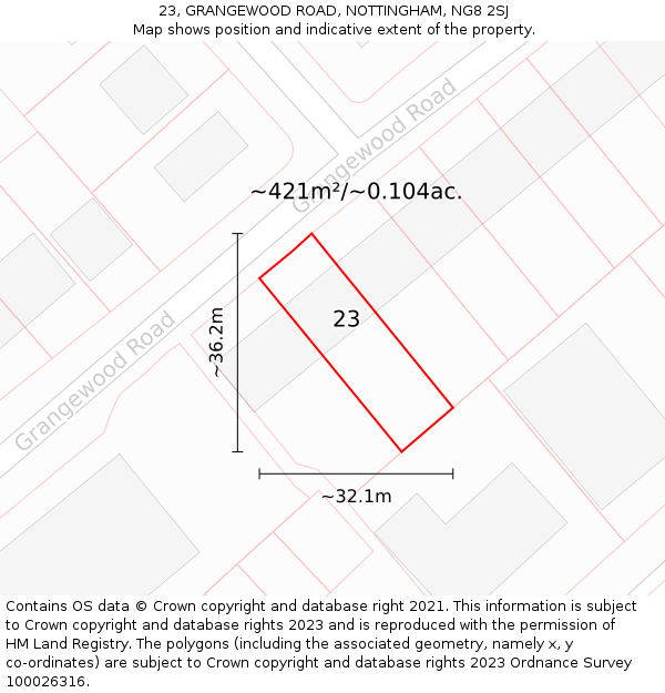 23, GRANGEWOOD ROAD, NOTTINGHAM, NG8 2SJ: Plot and title map