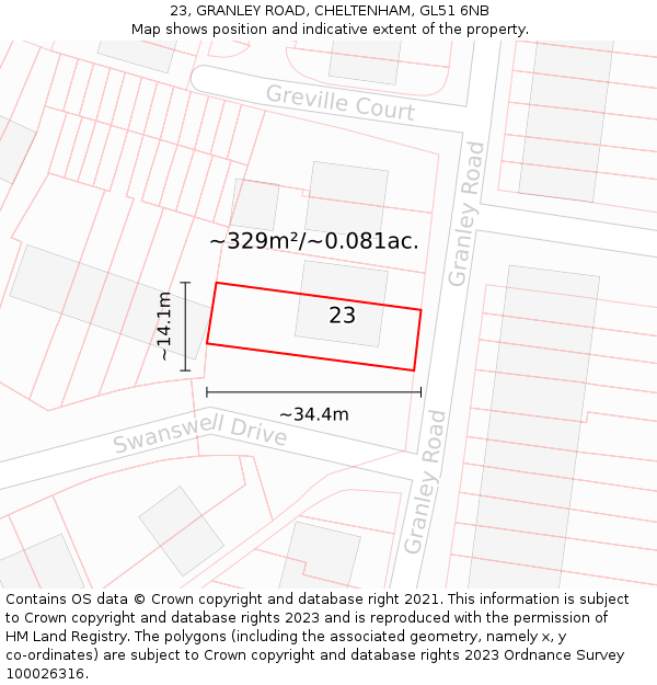 23, GRANLEY ROAD, CHELTENHAM, GL51 6NB: Plot and title map