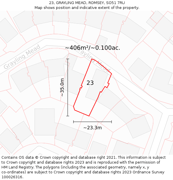 23, GRAYLING MEAD, ROMSEY, SO51 7RU: Plot and title map