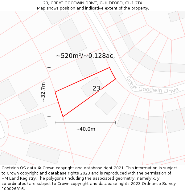 23, GREAT GOODWIN DRIVE, GUILDFORD, GU1 2TX: Plot and title map