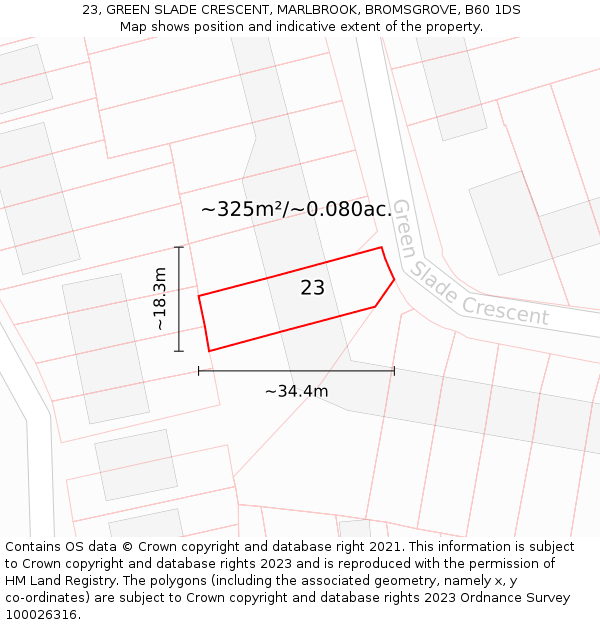 23, GREEN SLADE CRESCENT, MARLBROOK, BROMSGROVE, B60 1DS: Plot and title map