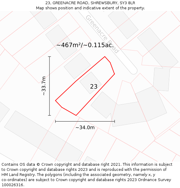 23, GREENACRE ROAD, SHREWSBURY, SY3 8LR: Plot and title map