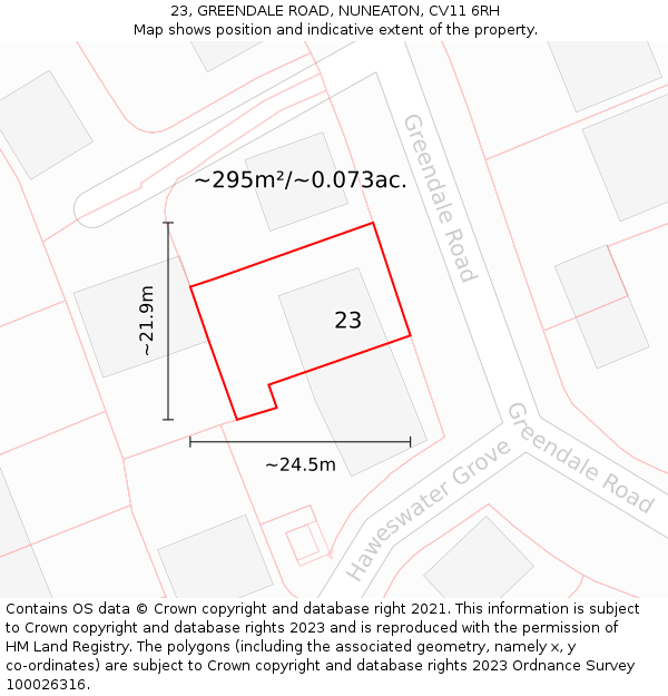 23, GREENDALE ROAD, NUNEATON, CV11 6RH: Plot and title map