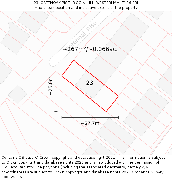 23, GREENOAK RISE, BIGGIN HILL, WESTERHAM, TN16 3RL: Plot and title map