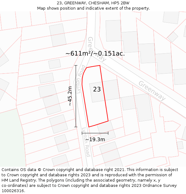 23, GREENWAY, CHESHAM, HP5 2BW: Plot and title map