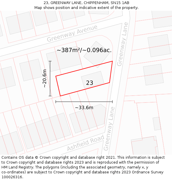 23, GREENWAY LANE, CHIPPENHAM, SN15 1AB: Plot and title map