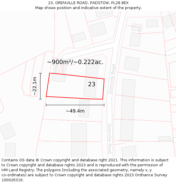 23, GRENVILLE ROAD, PADSTOW, PL28 8EX: Plot and title map