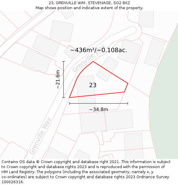 23, GRENVILLE WAY, STEVENAGE, SG2 8XZ: Plot and title map