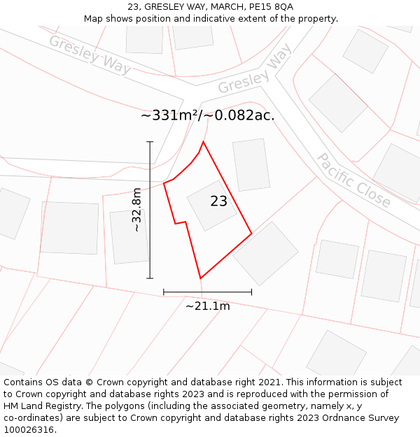 23, GRESLEY WAY, MARCH, PE15 8QA: Plot and title map