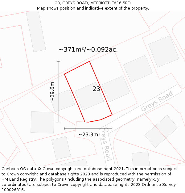 23, GREYS ROAD, MERRIOTT, TA16 5PD: Plot and title map