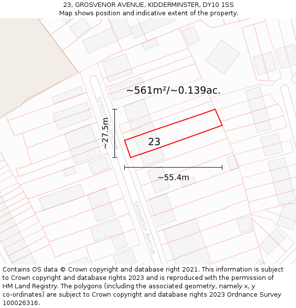 23, GROSVENOR AVENUE, KIDDERMINSTER, DY10 1SS: Plot and title map