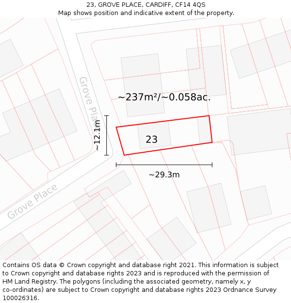 23, GROVE PLACE, CARDIFF, CF14 4QS: Plot and title map