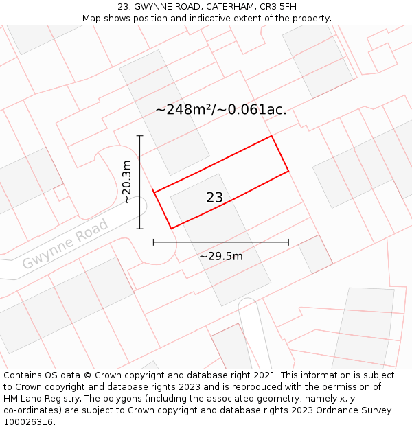 23, GWYNNE ROAD, CATERHAM, CR3 5FH: Plot and title map