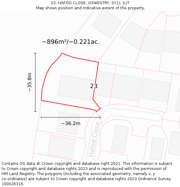 23, HAFOD CLOSE, OSWESTRY, SY11 1UT: Plot and title map