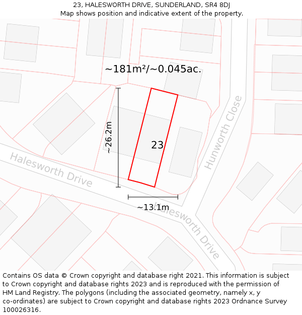 23, HALESWORTH DRIVE, SUNDERLAND, SR4 8DJ: Plot and title map