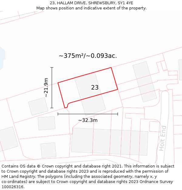 23, HALLAM DRIVE, SHREWSBURY, SY1 4YE: Plot and title map