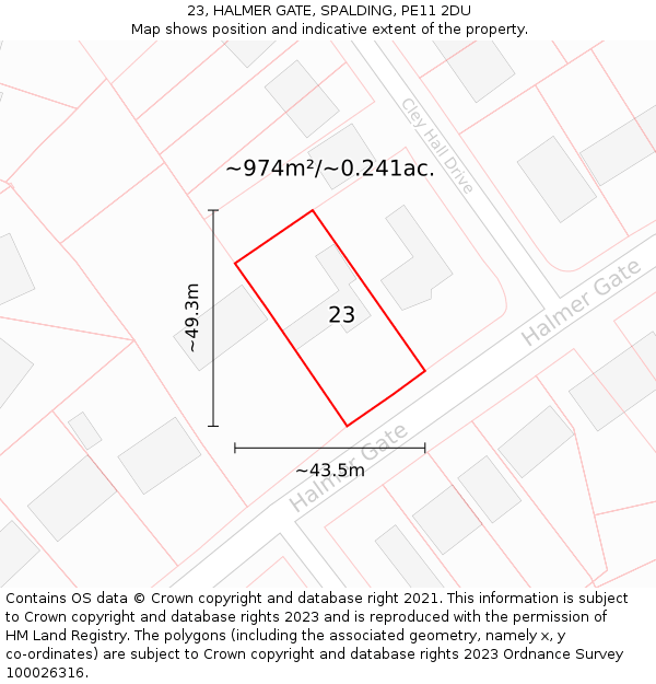 23, HALMER GATE, SPALDING, PE11 2DU: Plot and title map