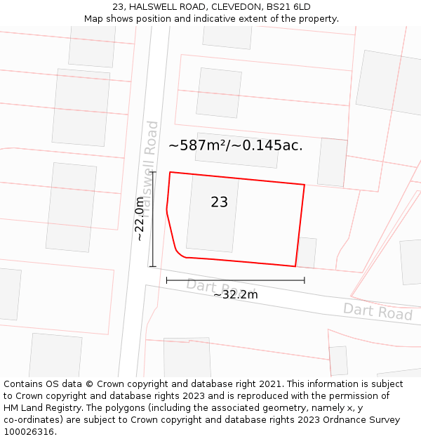 23, HALSWELL ROAD, CLEVEDON, BS21 6LD: Plot and title map