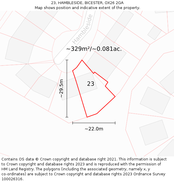 23, HAMBLESIDE, BICESTER, OX26 2GA: Plot and title map