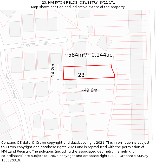 23, HAMPTON FIELDS, OSWESTRY, SY11 1TL: Plot and title map