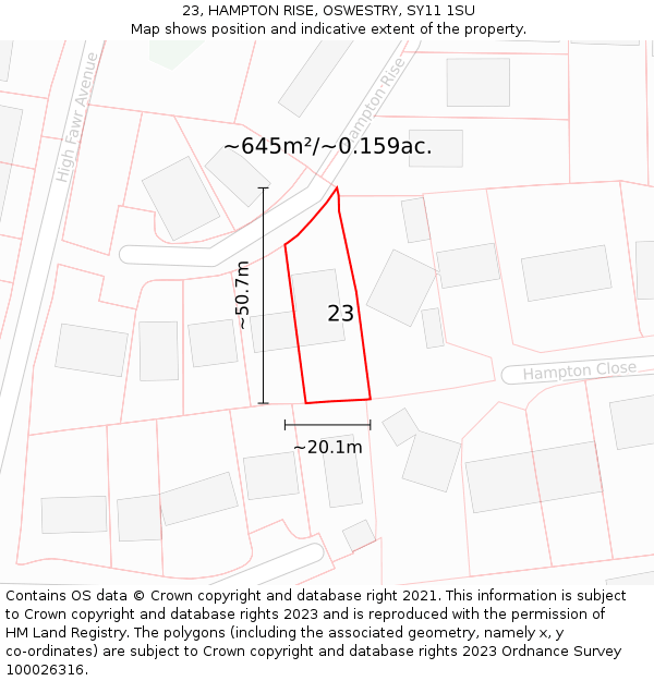 23, HAMPTON RISE, OSWESTRY, SY11 1SU: Plot and title map