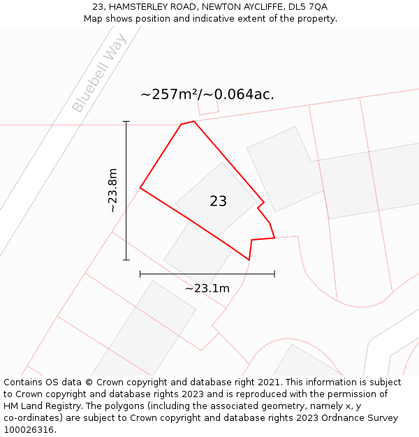 23, HAMSTERLEY ROAD, NEWTON AYCLIFFE, DL5 7QA: Plot and title map