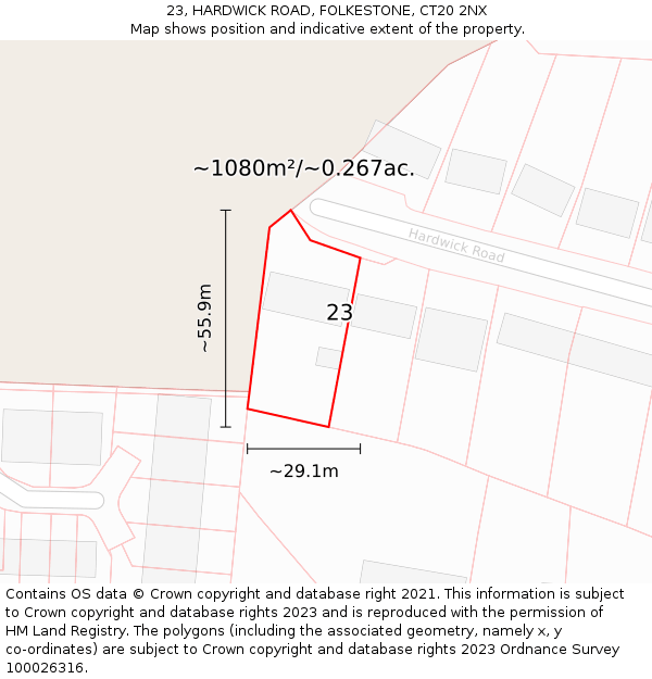 23, HARDWICK ROAD, FOLKESTONE, CT20 2NX: Plot and title map