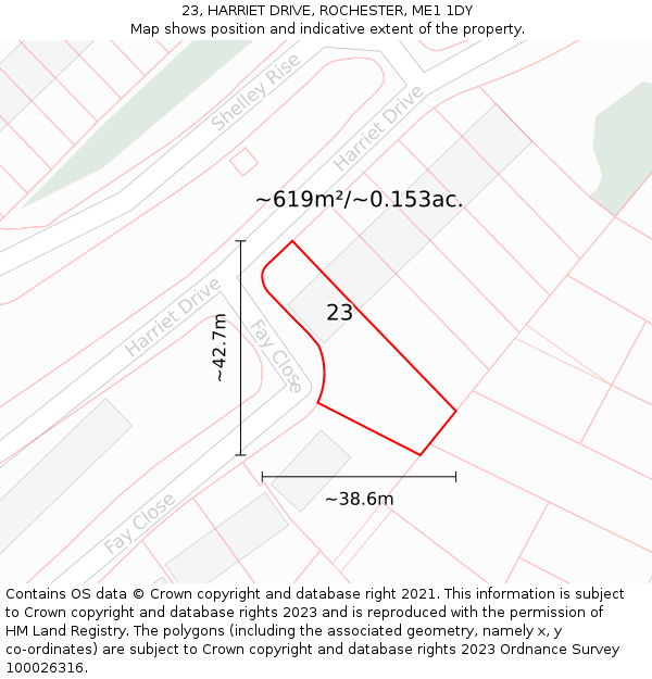 23, HARRIET DRIVE, ROCHESTER, ME1 1DY: Plot and title map