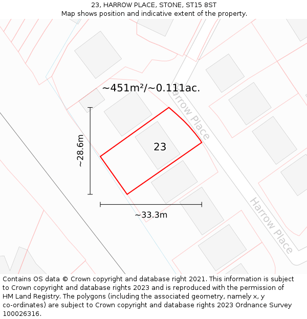 23, HARROW PLACE, STONE, ST15 8ST: Plot and title map