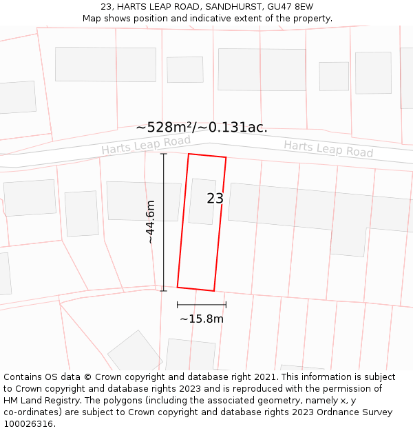 23, HARTS LEAP ROAD, SANDHURST, GU47 8EW: Plot and title map