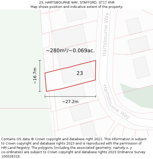 23, HARTSBOURNE WAY, STAFFORD, ST17 4NR: Plot and title map