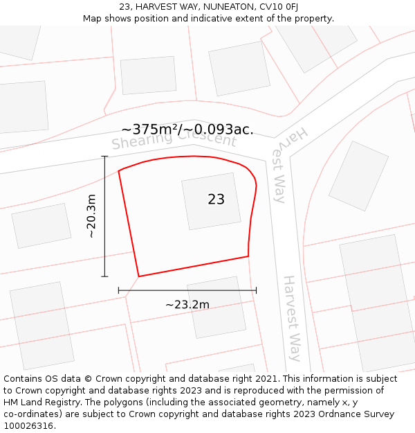 23, HARVEST WAY, NUNEATON, CV10 0FJ: Plot and title map