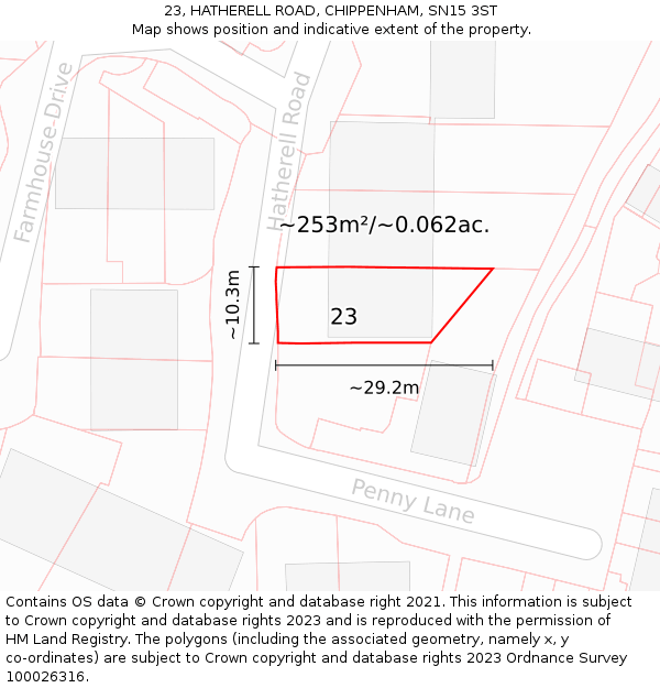 23, HATHERELL ROAD, CHIPPENHAM, SN15 3ST: Plot and title map