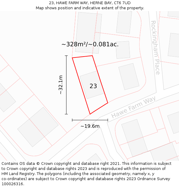 23, HAWE FARM WAY, HERNE BAY, CT6 7UD: Plot and title map