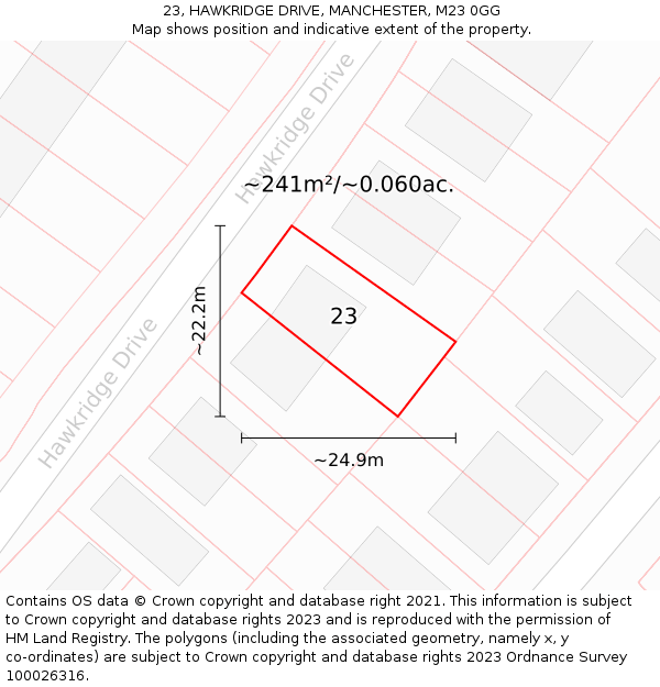 23, HAWKRIDGE DRIVE, MANCHESTER, M23 0GG: Plot and title map