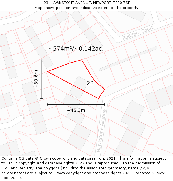 23, HAWKSTONE AVENUE, NEWPORT, TF10 7SE: Plot and title map